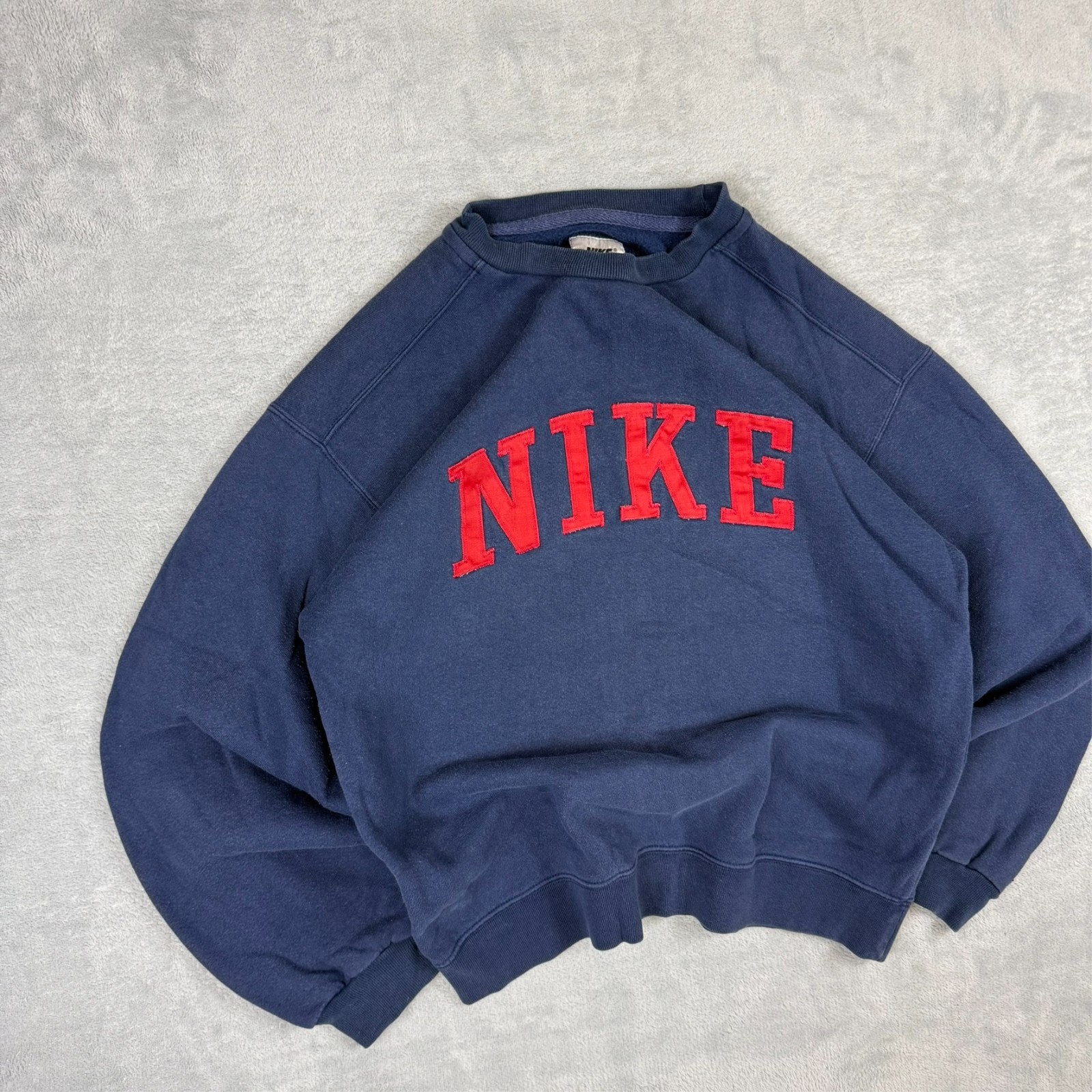 Vintage Nike 1990's Navy Red Spellout Heavyweight Oversized Small Sweatshirt image 2