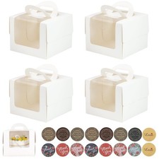 40Pcs 5 5 4 Inches Mini Cake Boxes-Solid White with Carry Handles and Cake Bo...