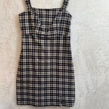 Hollister Black Plaid Jumper Dress S Stretch Academia School Girl