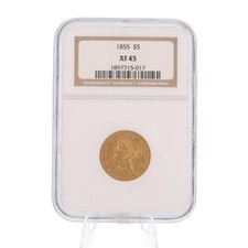 1855 $5 Liberty Head Half Eagle 90% Fine Gold Coin NGC XF 45 US Coin Sealed