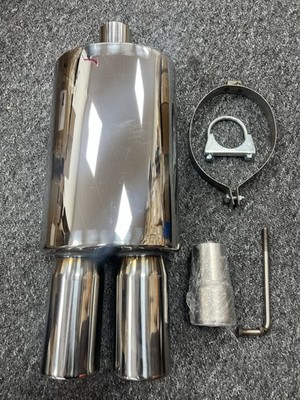 Edelstahl Auspuff Endschalldämpfer Backbox Twin Tip Performance Sport LMO012