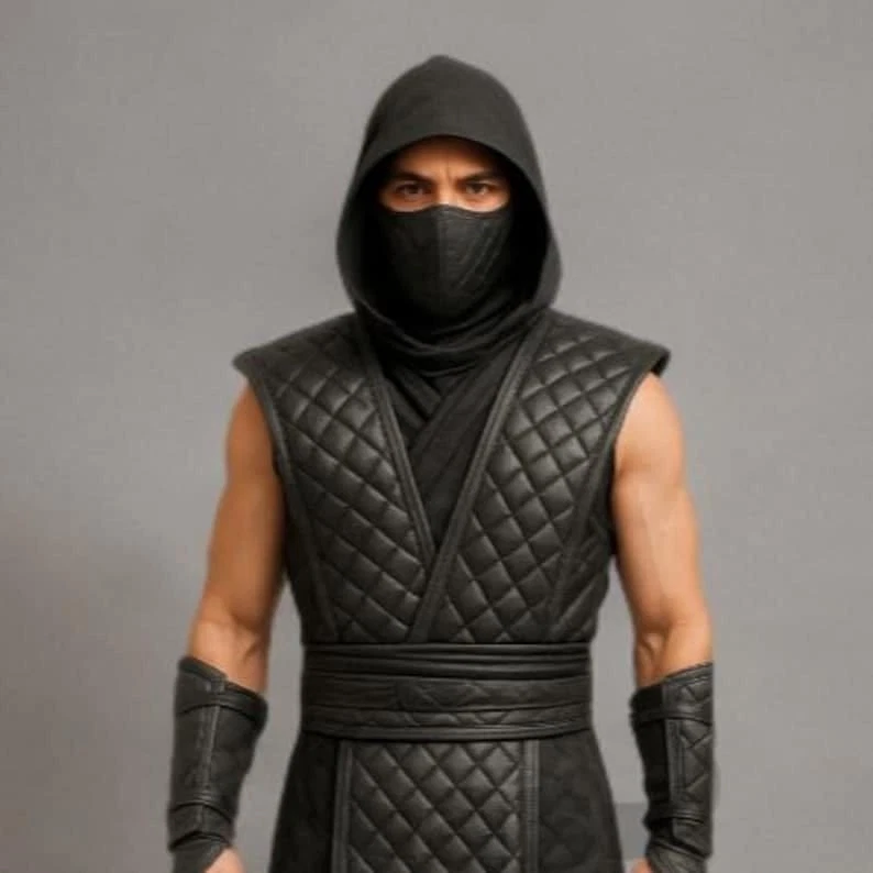 Disfraz de guerrero de cuero genuino | Conjunto de armadura ninja acolchada | Conjunto hecho a mano Foto 2 de 4