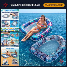 2 Pack Inflatable Pool Floats for Adults - 45" Fabric Covered Lounge Chairs, Coo