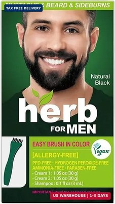 Herb For Men Beard & Mustache Dye Nature Black PPD-Free Vegan Gentle 1Pk