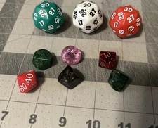 LOT OF 9 DICE D30 Opaque 30 Sided D&D RPG Gaming 30mm 1 1/4 inches Dice LOT FREE