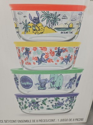 Disney Pyrex Stitch Glass Food Decorated Storage Bowl & Lid Set 8