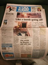 January 14 1994 USA Today Newspaper With Headline Of Northridge CA Earthquake