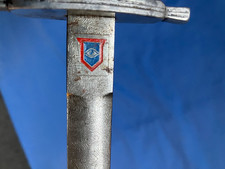 UNUSUAL VINTAGE STEEL  LETTER OPENER WITH EMBLEM AS FOUND UNCLEANED 24 cms 100gr