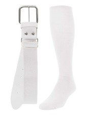 Youth Baseball Socks And Belt Combo Set Adjustable Over The Calf White Socks