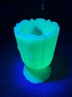 Vintage Fenton Custard Uranium Toothpick Holder Tag Satin Paneled Daisy Pattern