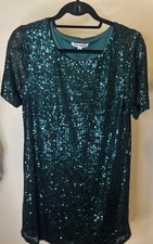 Steve Madden Sequin Deep Teal Tunic Mini Dress Sz M