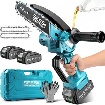 SEESII 6'' Cordless Portable mini Chainsaw Battery Powered fr Tree Trimmer Garden