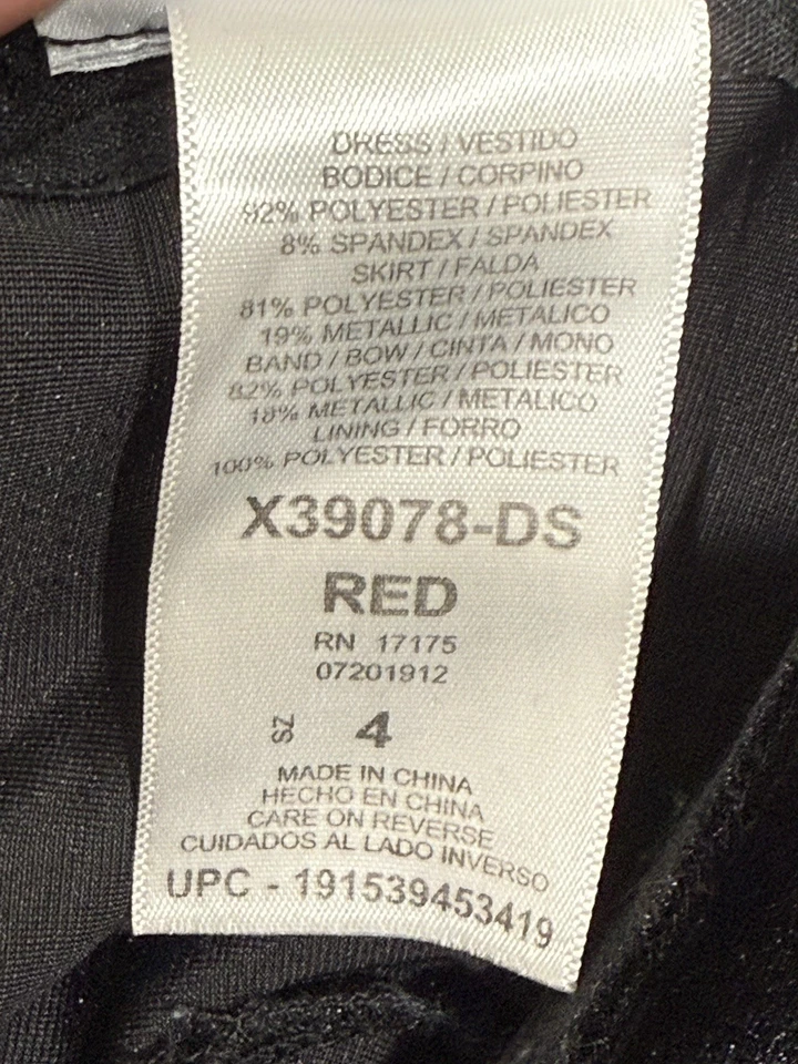 Vestido Bonnie Jean Niñas Negro Terciopelo Corpiño Rojo Cuadros Tafetán Talla 4 Navidad Foto 4 de 4