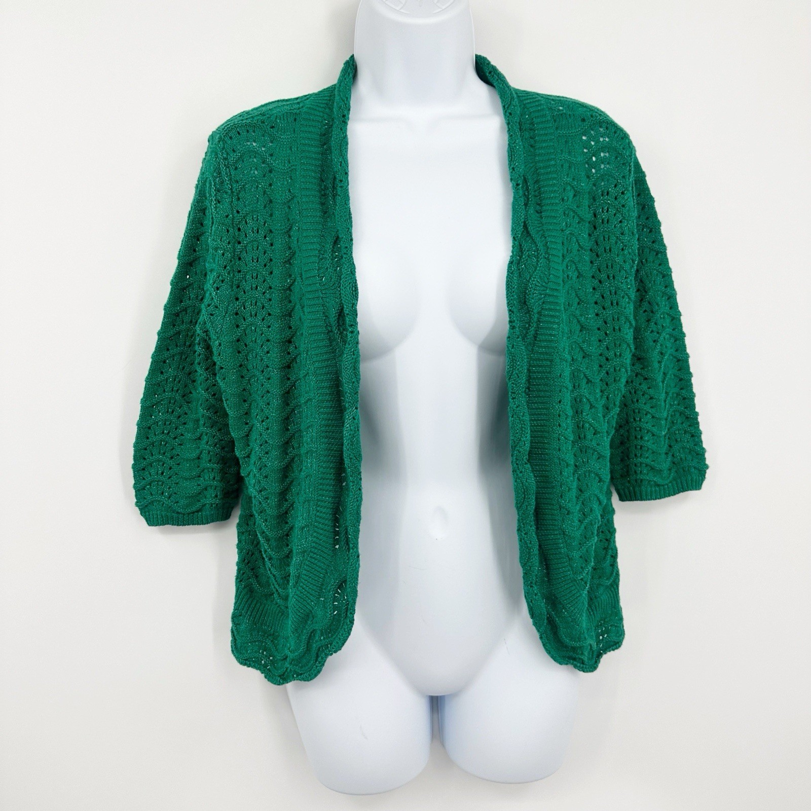 Vintage Y2K Style Cropped Green Sweater Cardigan Size XL Fairycore Whimsical