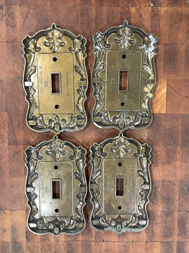 VTG National Lock Fleur de Lis Brass Single Light Switch Plate Cover Lot of 4 - Image 2 of 4