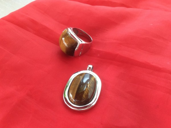 Joyas Art Deco Juego Anillo y Colgante Plata 925 y Piedra