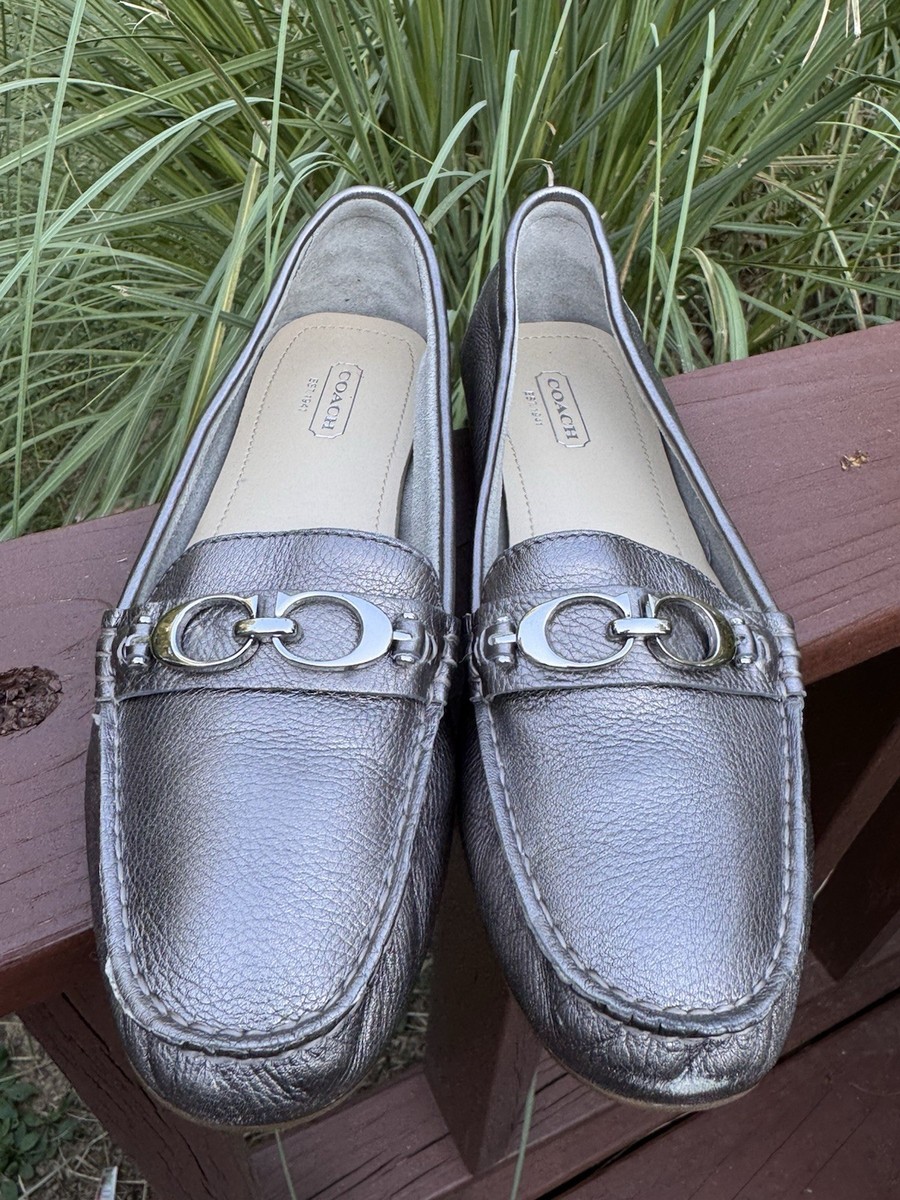 Coach Fortunata Loafers Women's Sz 9M Metallic Silver Leather