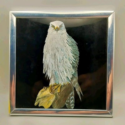 Vintage Eagle Foil Art Kafka Industries 6 x6  Framed Original 80s Made In USA