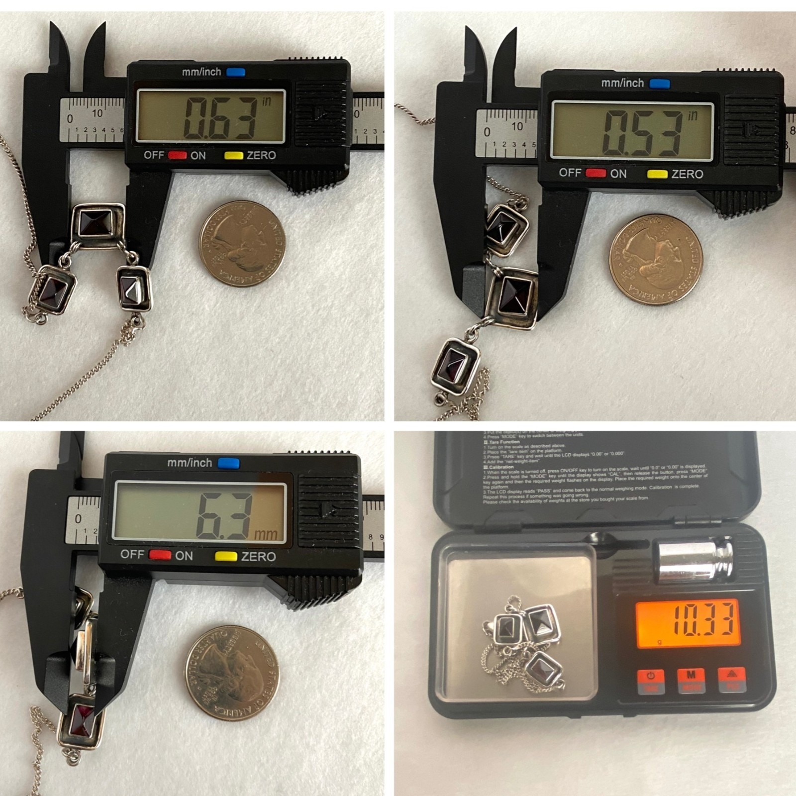 Sterling Silver 925 Rectangular Bezel Set 3 Stone… - image 10