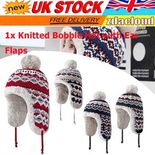 Women Warm Beanie Cap Knitted Bobble Hat with Ear Flaps Winter Trapper Hat UK！！！