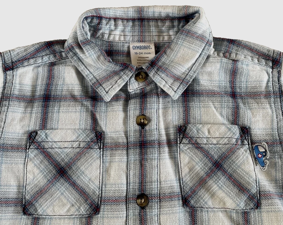 Camisa De Colección 2005 Gymboree Patrulla de Hielo Helicóptero Rescate Tejida a Cuadros Bolsillo 18-24M Foto 2 de 4
