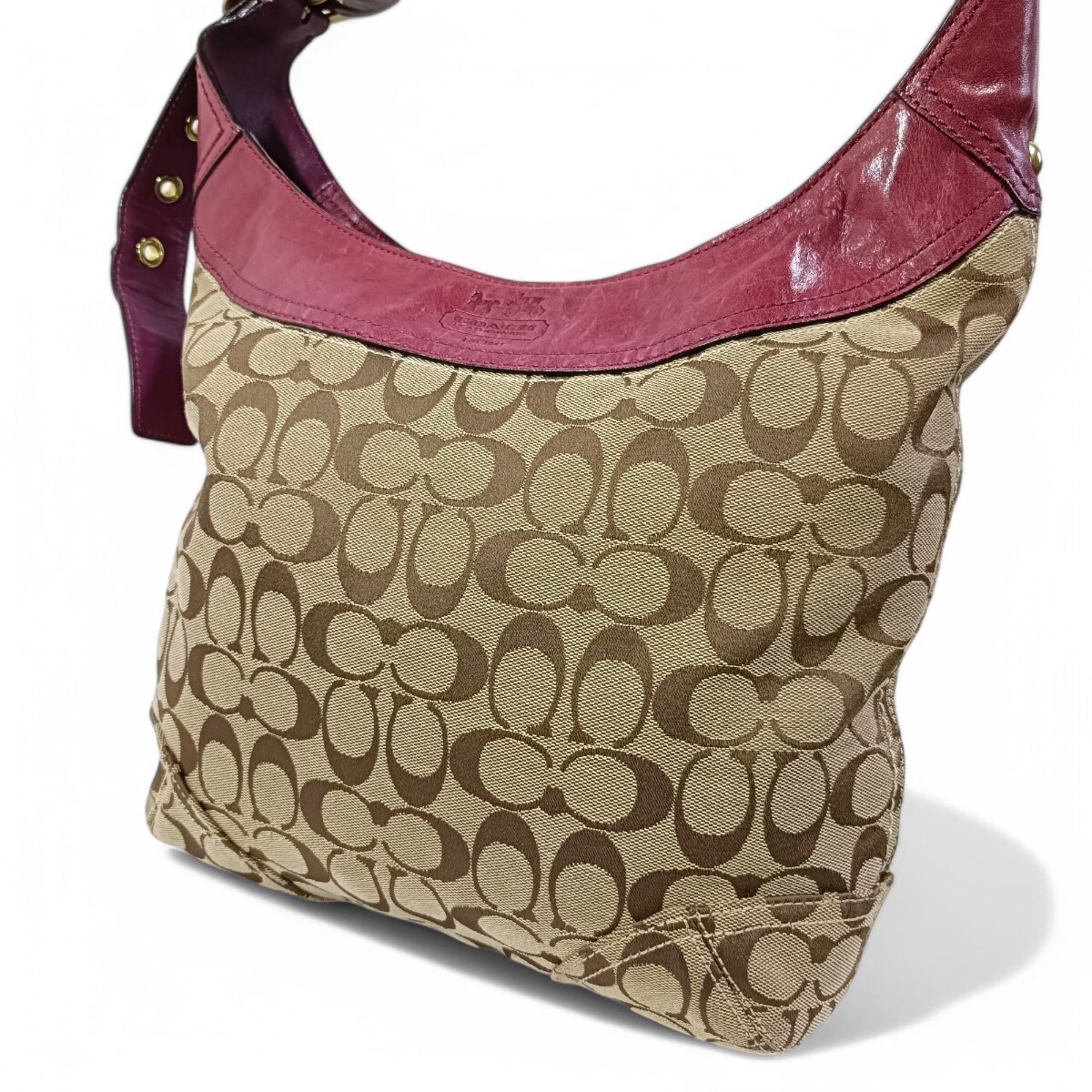 Coach Signature Canvas Shoulder Bag in Beige & Pink