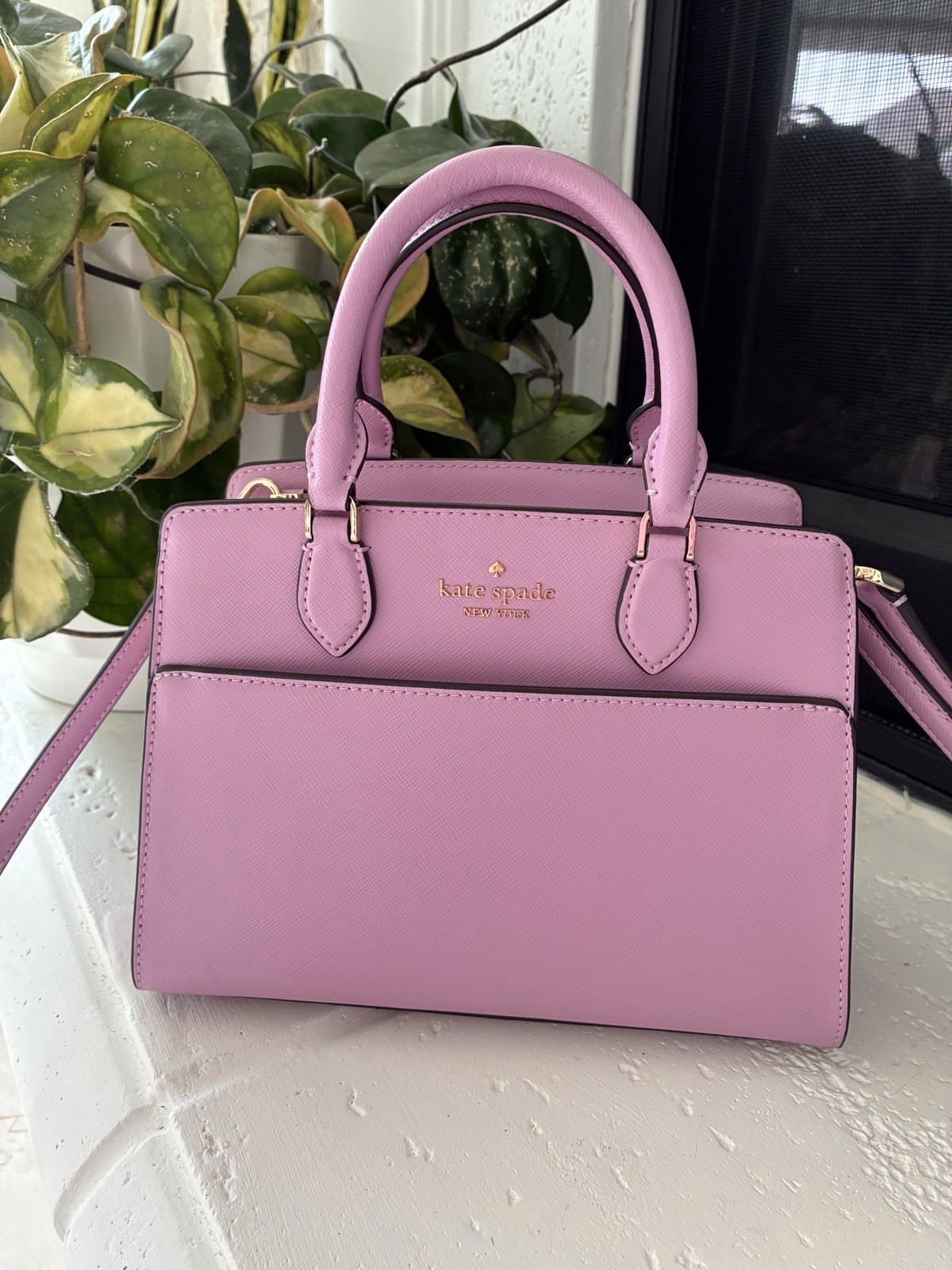 Kate Spade Madison Saffiano Leather Small Satchel Crossbody Violet Pink