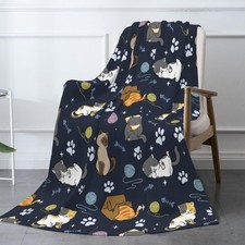 Cute Cat Pattern Blanket 50x40 inch Soft Lightweight Warm Plush Fleece Throw