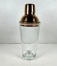 Glass Cocktail Shaker With Copper Top & Strainer 8.5” MCM Style Barware
