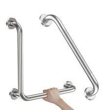 Brushed Nickel Angled Grab Bar 16 Inch, Zepolu Stainless Steel L-Shaped Safet...