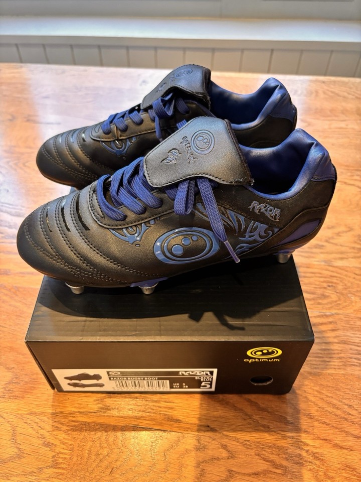 Optimum Razor Rugby Low Cut Boots Changeable Studs Black/Blue UK 5 with ...