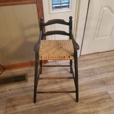 Child's High Chair Vintage Early to Mid 19th Century Slat-Back With Rush Seat