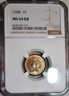 NGC MS-64 RB 1908 Indian Head Cent, Blazing, Predominantly Red specimen!