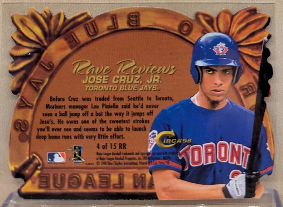 1998 Skybox Circa Thunder RAVE REVIEWS #4 Jose Cruz Jr RARE DIE CUT CASE HIT - Image 2 of 2