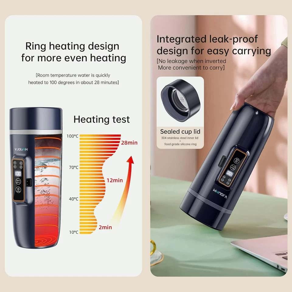 Chaleira elétrica portátil 24V carro caldeira 12 oz aço inoxidável aquecimento copo de viagem - Imagem 2 de 4