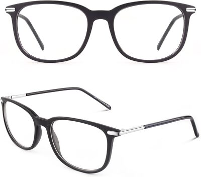 Happy Store CN79 High Fashion Metal Temple Horn Rimmed Clear Lens Matte Black 
