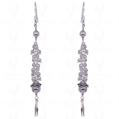 Solid Silver Bead & Element Long #Earrings In #925  Silver