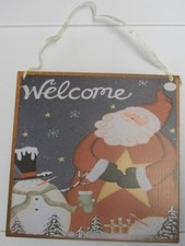 Welcome Metal Hanging Sign with Santa Clause