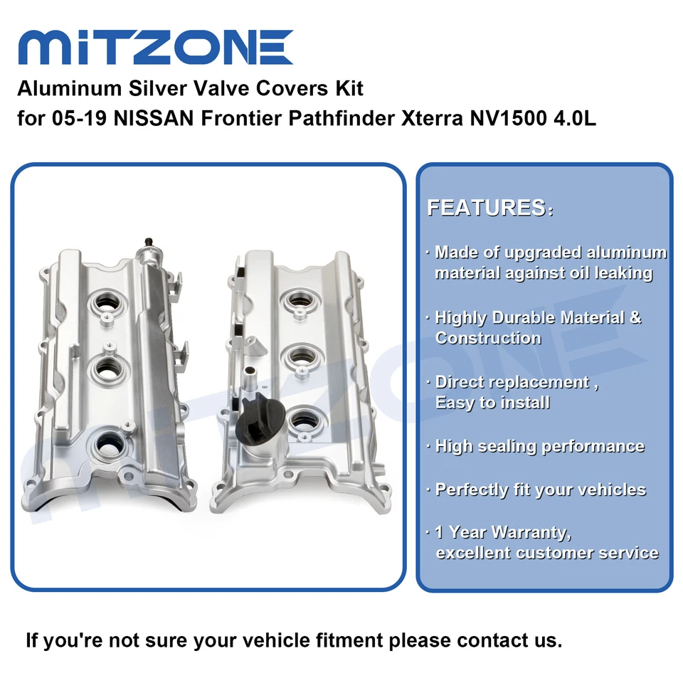 Kit de tampa de válvula de alumínio 2 peças para 05-19 Nissan Frontier Pathfinder Xterra 4.0L🚗 - Imagem 2 de 4