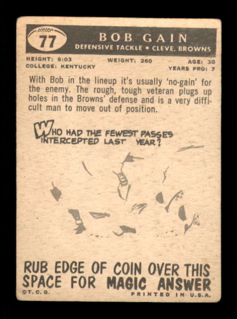 1959 Topps #77 Bob Gain G RC Rookie Browns 550185