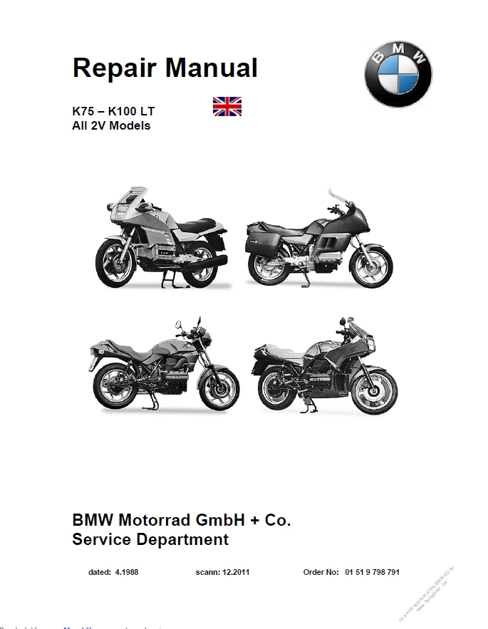 BMW 純正 リペアマニュアル　K75 K100シリーズ BMW 純正 リペアマニュアルK75 K100シリーズ