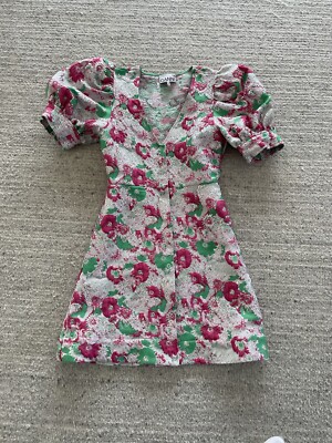 ganni jacquard mini dress green Sugar Plum Floral Button-Front Minidress EU Sz 32, XS Status: Active