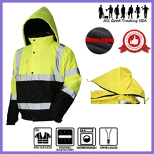 Hi Vis Insulated Safety Bomber Reflective Jacket Road Work Fleece Lining Coat 08