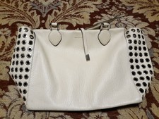 Michael Kors Miranda Silver Grommet Tote Shoulder Ecru Pebbled Leather Handbag
