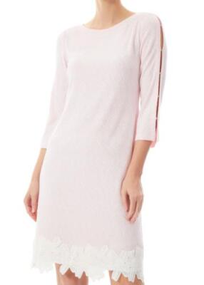 Ming Wang Floral Lace Hem Knit Sheath Dress Whisper Pink Sz M $240 NWT