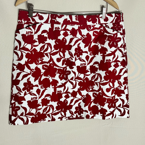 Ann Taylor Red Floral Stretch Mini Pencil Skirt Size 14 Front Pockets NWOT - Picture 4 of 10