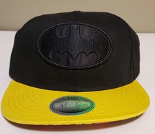 Batman Logo Snapback Cap Black Yellow Brim New w/Tags Adjustable Hat DC Comics