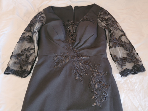 Vestido Missacc Mangas de Encaje Funda/Columna Madre de la Novia Negro Cuello en V Talla 0 - Imagen 5 de 7