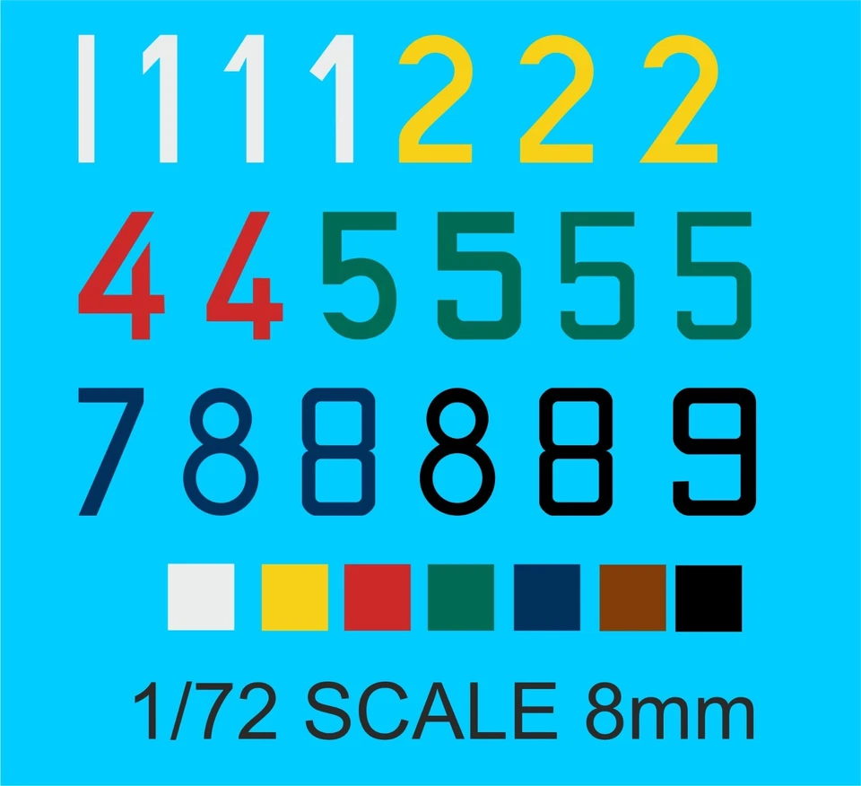 GERMAN LUFTWAFFE MULTICOLOURED CODE NUMBERS DECALS TRANSFERS MODELS PLANES 1/72 - Image 2 of 2