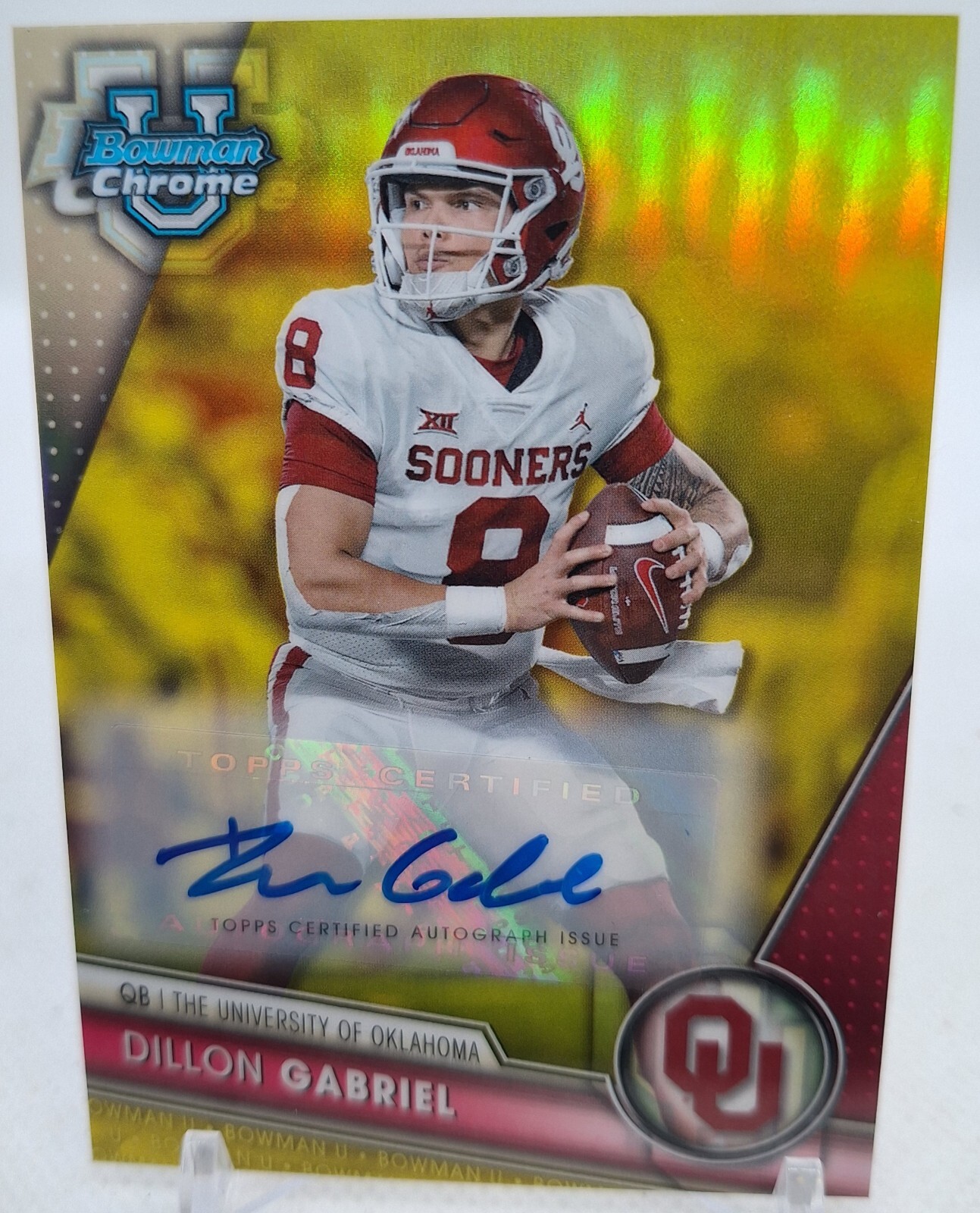 2023 DILLON GABRIEL #57/75 AUTO BOWMAN U CHROME YELLOW ROOKIE RC #150 OREGON